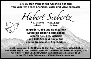 Anzeige von Hubert Siebertz von Kölner Stadt-Anzeiger / Kölnische Rundschau / Express