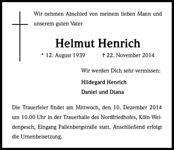 Anzeige von Helmut Henrich von Kölner Stadt-Anzeiger / Kölnische Rundschau / Express