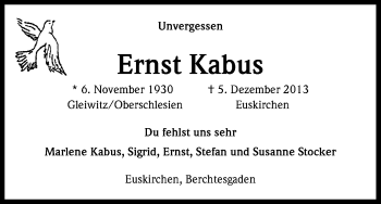 Anzeige von Ernst Kabus von Kölner Stadt-Anzeiger / Kölnische Rundschau / Express