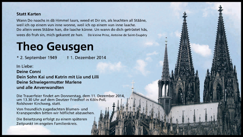  Traueranzeige für Theo Geusgen vom 06.12.2014 aus Kölner Stadt-Anzeiger / Kölnische Rundschau / Express