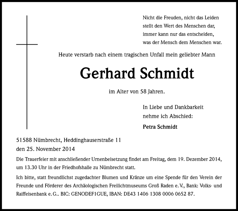  Traueranzeige für Gerhard Schmidt vom 06.12.2014 aus Kölner Stadt-Anzeiger / Kölnische Rundschau / Express