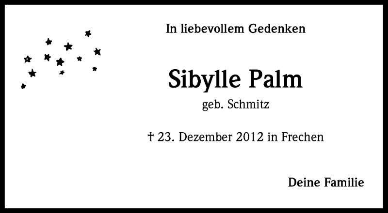  Traueranzeige für Sibylle Palm vom 23.12.2014 aus Kölner Stadt-Anzeiger / Kölnische Rundschau / Express