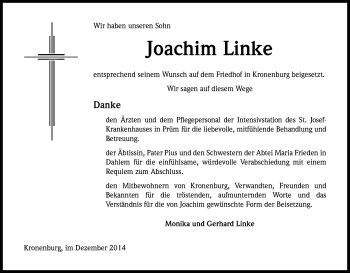 Anzeige von Joachim Linke von Kölner Stadt-Anzeiger / Kölnische Rundschau / Express