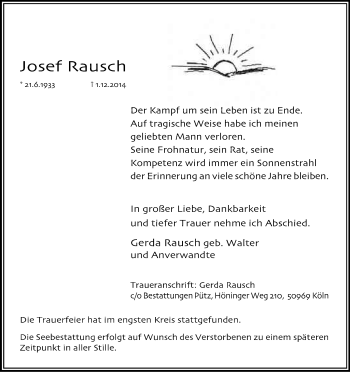 Anzeige von Josef Rausch von Kölner Stadt-Anzeiger / Kölnische Rundschau / Express