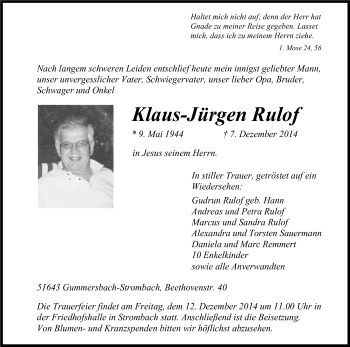 Anzeige von Klaus-Jürgen Rulof von Kölner Stadt-Anzeiger / Kölnische Rundschau / Express