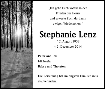 Anzeige von Stephanie Lenz von Kölner Stadt-Anzeiger / Kölnische Rundschau / Express
