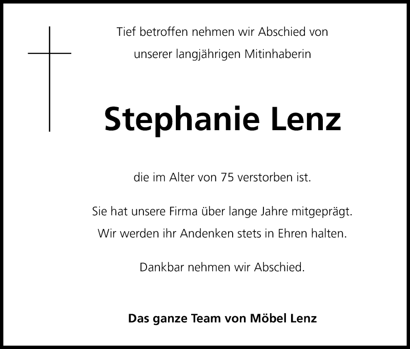  Traueranzeige für Stephanie Lenz vom 13.12.2014 aus Kölner Stadt-Anzeiger / Kölnische Rundschau / Express