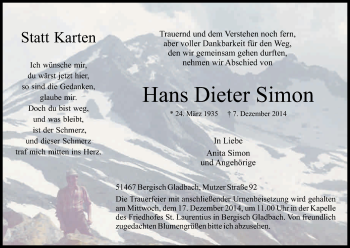 Anzeige von Hans Dieter Simon von Kölner Stadt-Anzeiger / Kölnische Rundschau / Express