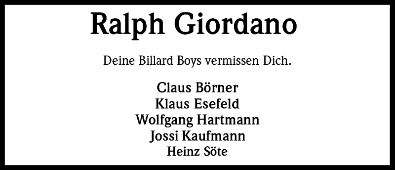  Traueranzeige für Ralph Giordano vom 13.12.2014 aus Kölner Stadt-Anzeiger / Kölnische Rundschau / Express