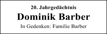 Anzeige von Dominik Barber von Kölner Stadt-Anzeiger / Kölnische Rundschau / Express