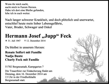 Anzeige von Hermann Josef Feck von Kölner Stadt-Anzeiger / Kölnische Rundschau / Express