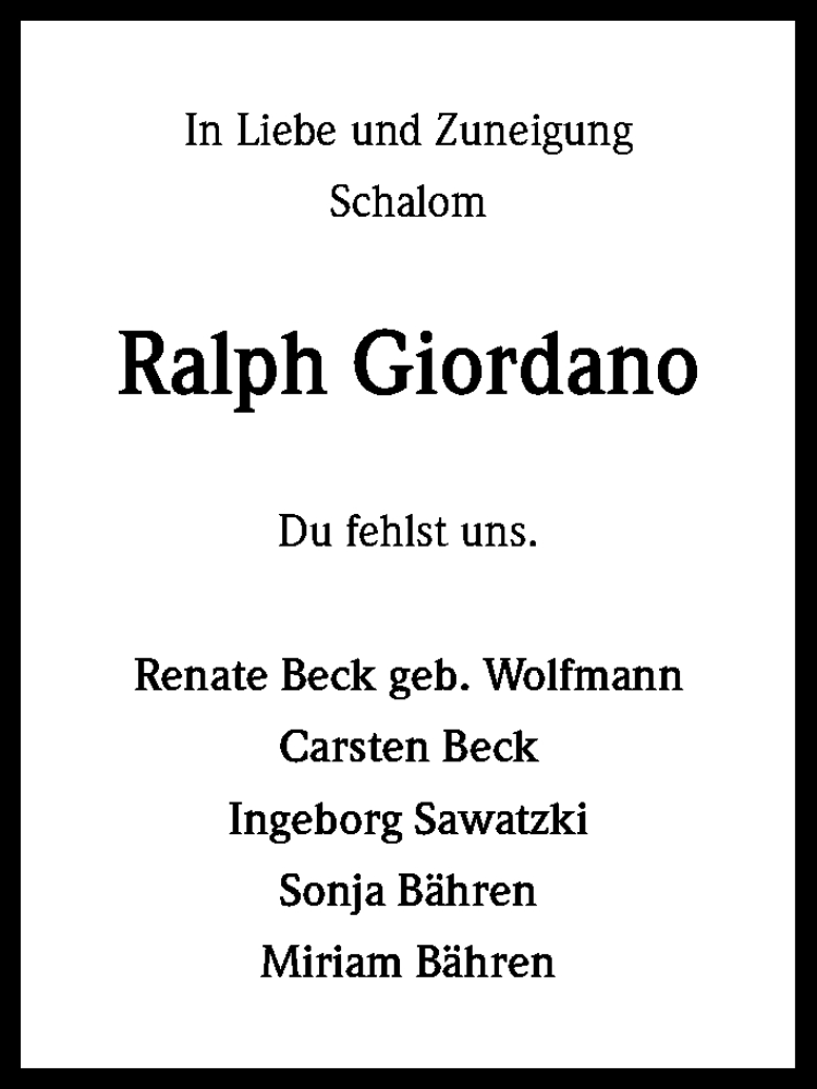  Traueranzeige für Ralph Giordano vom 20.12.2014 aus Kölner Stadt-Anzeiger / Kölnische Rundschau / Express