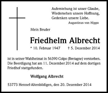 Anzeige von Friedhelm Albrecht von Kölner Stadt-Anzeiger / Kölnische Rundschau / Express