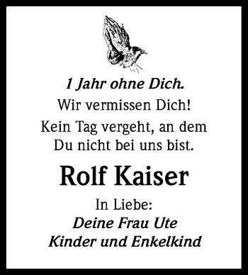 Anzeige von Rolf Kaiser von Kölner Stadt-Anzeiger / Kölnische Rundschau / Express