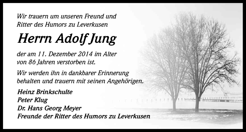  Traueranzeige für Adolf Jung vom 18.12.2014 aus Kölner Stadt-Anzeiger / Kölnische Rundschau / Express