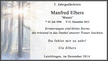 Anzeige von Manfred Elbers von Kölner Stadt-Anzeiger / Kölnische Rundschau / Express