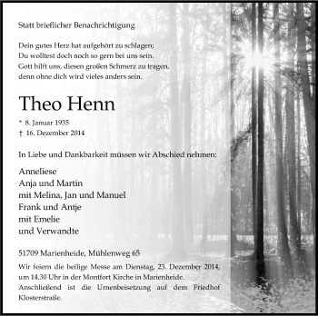 Anzeige von Theo Henn von Kölner Stadt-Anzeiger / Kölnische Rundschau / Express