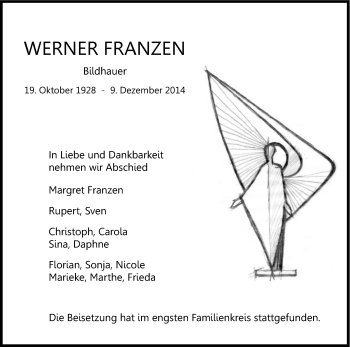 Anzeige von Werner Franzen von Kölner Stadt-Anzeiger / Kölnische Rundschau / Express