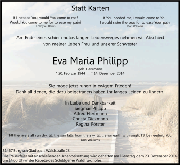 Anzeige von Eva Maria Philipp von Kölner Stadt-Anzeiger / Kölnische Rundschau / Express