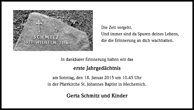  Traueranzeige für Wilhelm Schmitz vom 03.01.2015 aus Kölner Stadt-Anzeiger / Kölnische Rundschau / Express