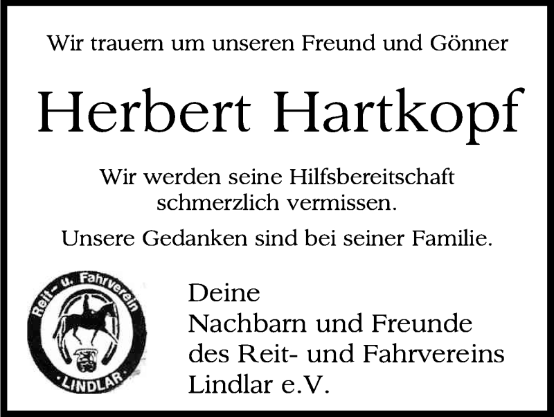  Traueranzeige für Herbert Hartkopf vom 20.12.2014 aus Kölner Stadt-Anzeiger / Kölnische Rundschau / Express