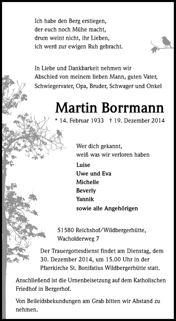 Anzeige von Martin Borrmann von Kölner Stadt-Anzeiger / Kölnische Rundschau / Express