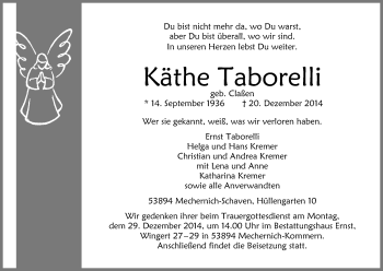 Anzeige von Käthe Taborelli von Kölner Stadt-Anzeiger / Kölnische Rundschau / Express