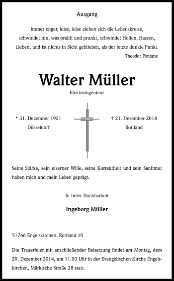Anzeige von Walter Müller von Kölner Stadt-Anzeiger / Kölnische Rundschau / Express