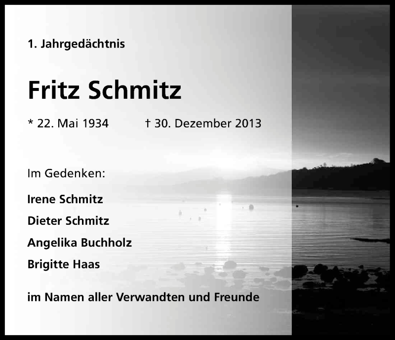  Traueranzeige für Fritz Schmitz vom 03.01.2015 aus Kölner Stadt-Anzeiger / Kölnische Rundschau / Express