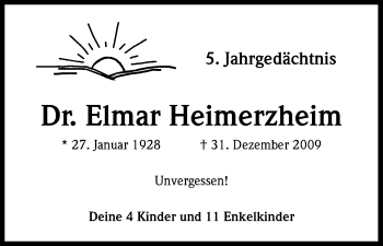 Anzeige von Elmar Heimerzheim von Kölner Stadt-Anzeiger / Kölnische Rundschau / Express