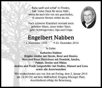 Anzeige von Engelbert Nabben von Kölner Stadt-Anzeiger / Kölnische Rundschau / Express