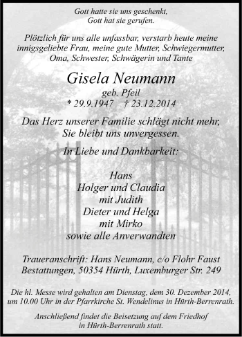 Anzeige von Gisela Neumann von Kölner Stadt-Anzeiger / Kölnische Rundschau / Express