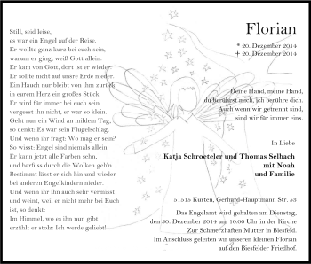 Anzeige von Florian  von Köln - Wir Trauern