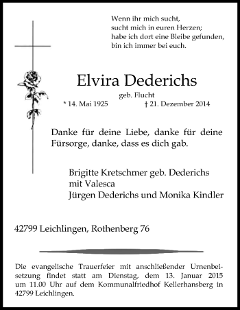 Anzeige von Elvira Dederichs von Kölner Stadt-Anzeiger / Kölnische Rundschau / Express