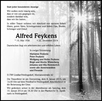 Anzeige von Alfred Feykens von Kölner Stadt-Anzeiger / Kölnische Rundschau / Express