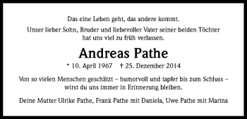 Anzeige von Andreas Pathe von Kölner Stadt-Anzeiger / Kölnische Rundschau / Express