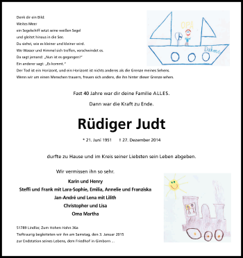 Anzeige von Rüdiger Judt von Kölner Stadt-Anzeiger / Kölnische Rundschau / Express