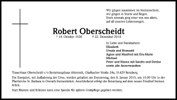 Anzeige von Robert Oberscheidt von Kölner Stadt-Anzeiger / Kölnische Rundschau / Express