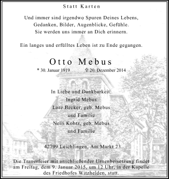 Anzeige von Otto Mebus von Kölner Stadt-Anzeiger / Kölnische Rundschau / Express