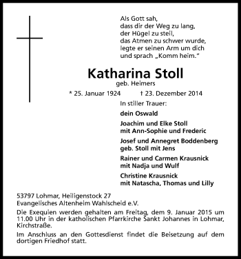 Anzeige von Katharina Stoll von Kölner Stadt-Anzeiger / Kölnische Rundschau / Express