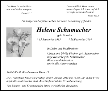 Anzeige von Helene Schumacher von Kölner Stadt-Anzeiger / Kölnische Rundschau / Express