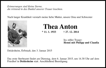 Anzeige von Thea Anton von Kölner Stadt-Anzeiger / Kölnische Rundschau / Express