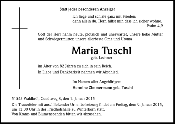 Anzeige von Maria Tuschl von Kölner Stadt-Anzeiger / Kölnische Rundschau / Express