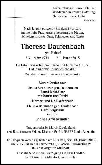 Anzeige von Therese Daufenbach von Kölner Stadt-Anzeiger / Kölnische Rundschau / Express