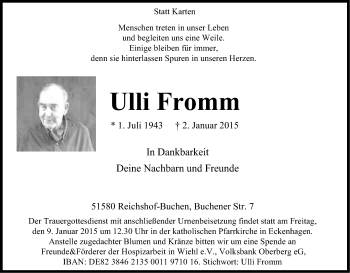 Anzeige von Ulli Fromm von Kölner Stadt-Anzeiger / Kölnische Rundschau / Express