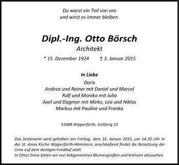 Anzeige von Otto Börsch von Kölner Stadt-Anzeiger / Kölnische Rundschau / Express