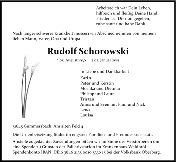 Anzeige von Rudolf Schorowski von Kölner Stadt-Anzeiger / Kölnische Rundschau / Express