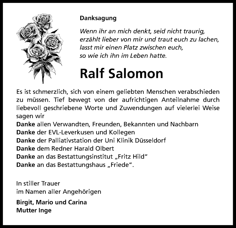  Traueranzeige für Ralf Salomon vom 10.01.2015 aus Kölner Stadt-Anzeiger / Kölnische Rundschau / Express
