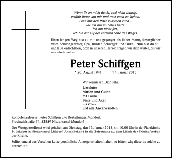 Anzeige von Peter Schiffgen von Kölner Stadt-Anzeiger / Kölnische Rundschau / Express