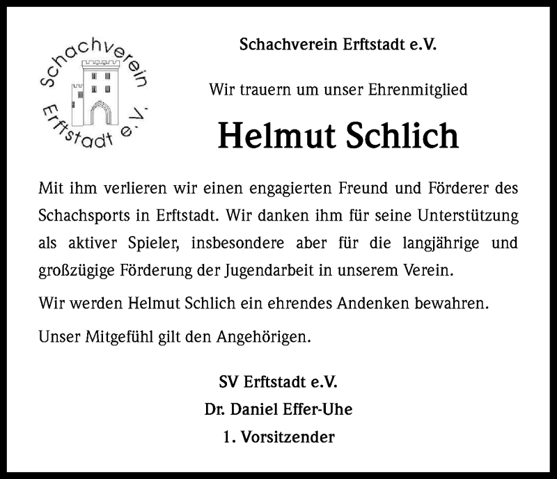  Traueranzeige für Helmut Schlich vom 10.01.2015 aus Kölner Stadt-Anzeiger / Kölnische Rundschau / Express